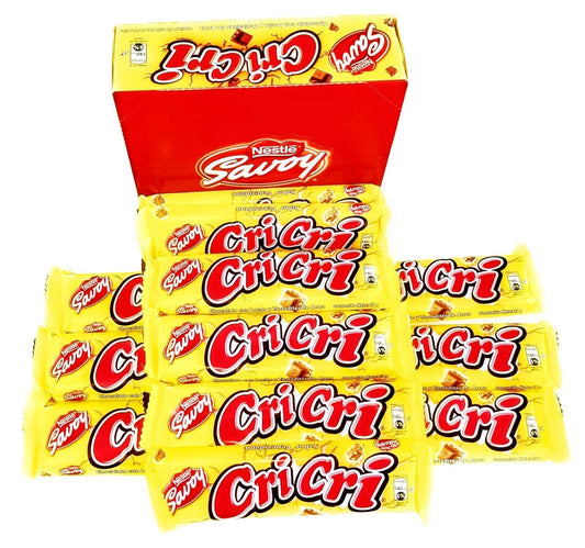 Caja frontal Chocolate Cri Cri Savoy 12 pack 27 g – milk chocolate + crunchy puffed rice – USA