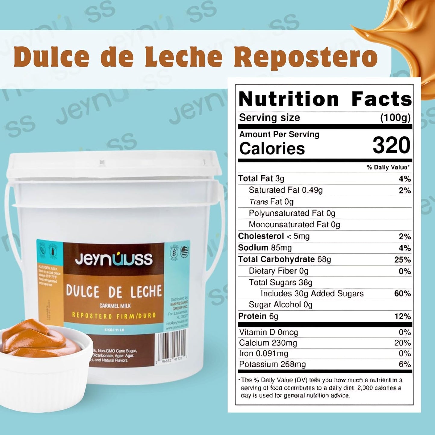 Dulce de Leche Repostero Jeynuuss 11 lb (Dulce de Leche Pastry Filling) | Cuerpo firme, ideal para hornear y decorar