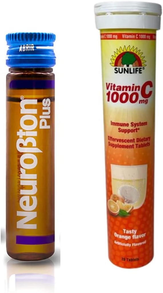 Pack Neurobion Plus Suplemento dietético complejo B 10 Vials + Sunlife Vitamina C 1000 mg 20 tabletas Sabor a naranja