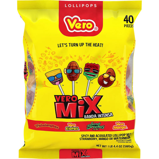 Vero Banda Fuego Mix Surtido de Paletas de Chile, Sabor Artificial, 40 Unidades
